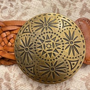 BEBE | Leather Braided Belt with Brass Buckle